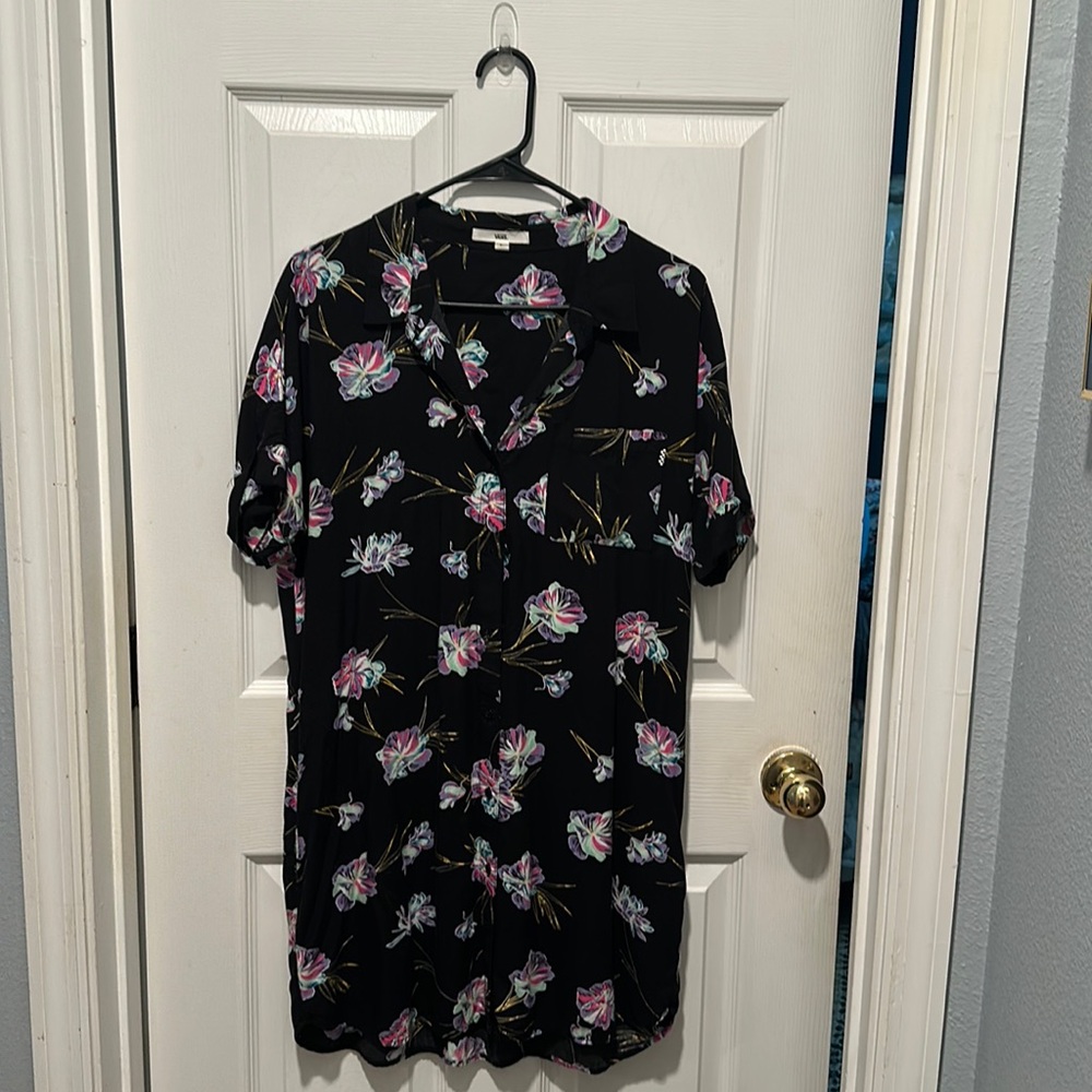 VANS Off The Wall Women Shirt Dress large Floral Button Up Short Sleeve